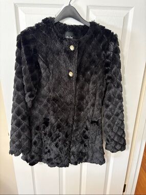 Me Jane Black Faux Fur Teddy Jacket with Decorative Buttons
